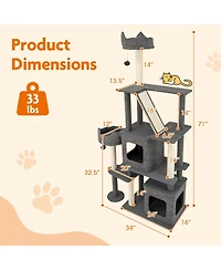 Gymax 71'' Tall Cat Tree for Indoor Cats Modern Multi-Level Cat Tower Activity Center