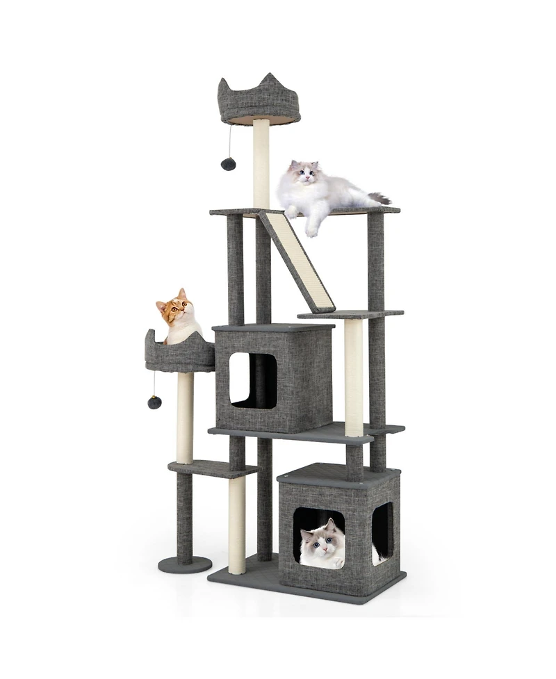 Gymax 71'' Tall Cat Tree for Indoor Cats Modern Multi-Level Cat Tower Activity Center