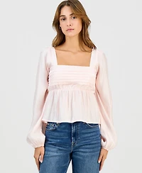 Self Esteem Juniors' Long-Sleeve Pintuck Bust Woven Top