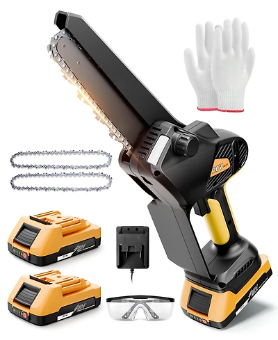 Sugift Cordless 8-Inch Mini Chainsaw with Brushless Motor, 20V Battery, Auto-Oiling, and Safety Lock