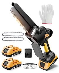 Sugift Cordless 8-Inch Mini Chainsaw with Brushless Motor, 20V Battery, Auto-Oiling, and Safety Lock
