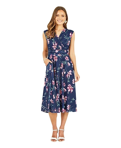 Yumi Women's Mesh Stretch Midi Dress With Pockets