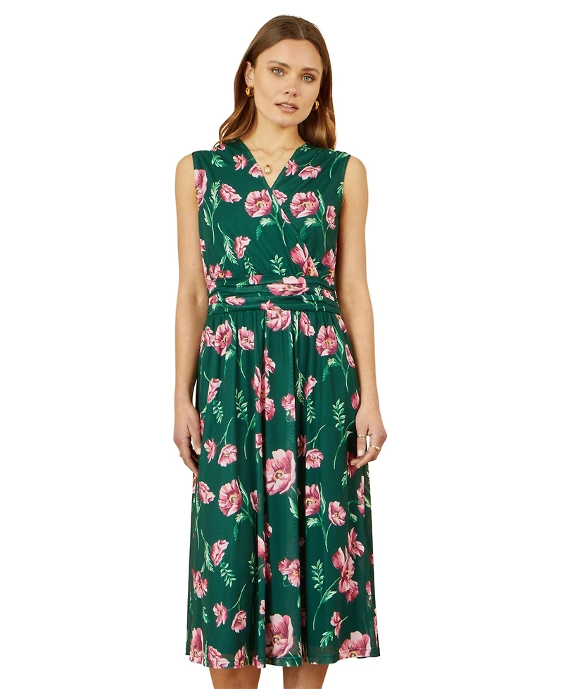 Yumi Women's Floral Mesh Midi Skater Dress