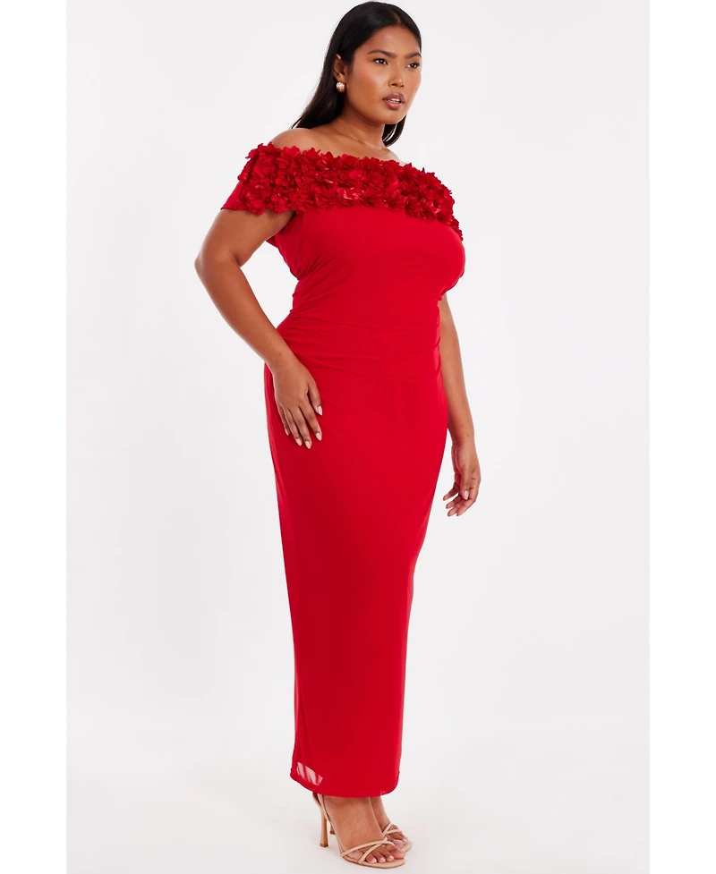 Quiz Women's Plus Crepe Ruffle Ruched Mesh Maxi Dress