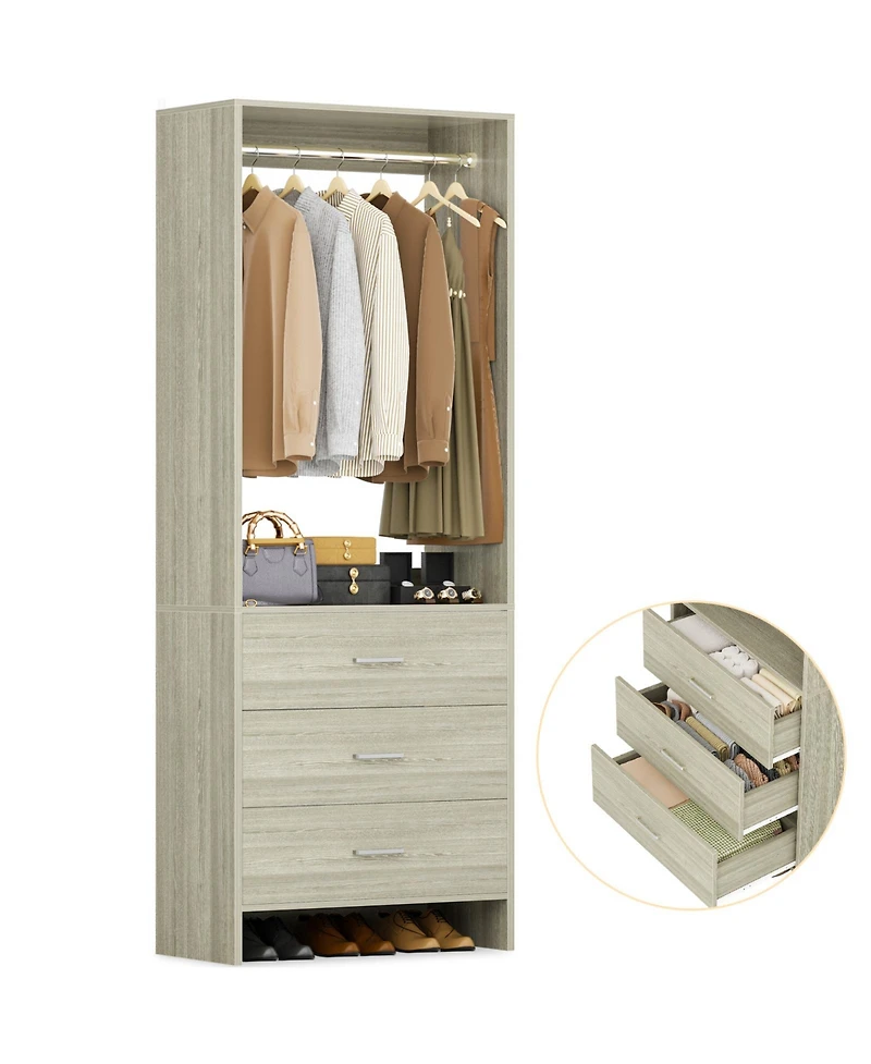 24" Freestanding Closet Organizer System with Hanging Rods and Drawers