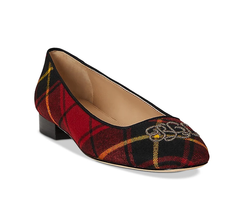 Lauren Ralph Women's Emellie Logo Plaid Ballet Flats