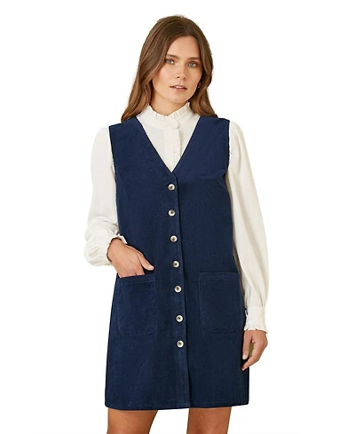 Yumi Women's Cord Button Through Pinafore Dress
