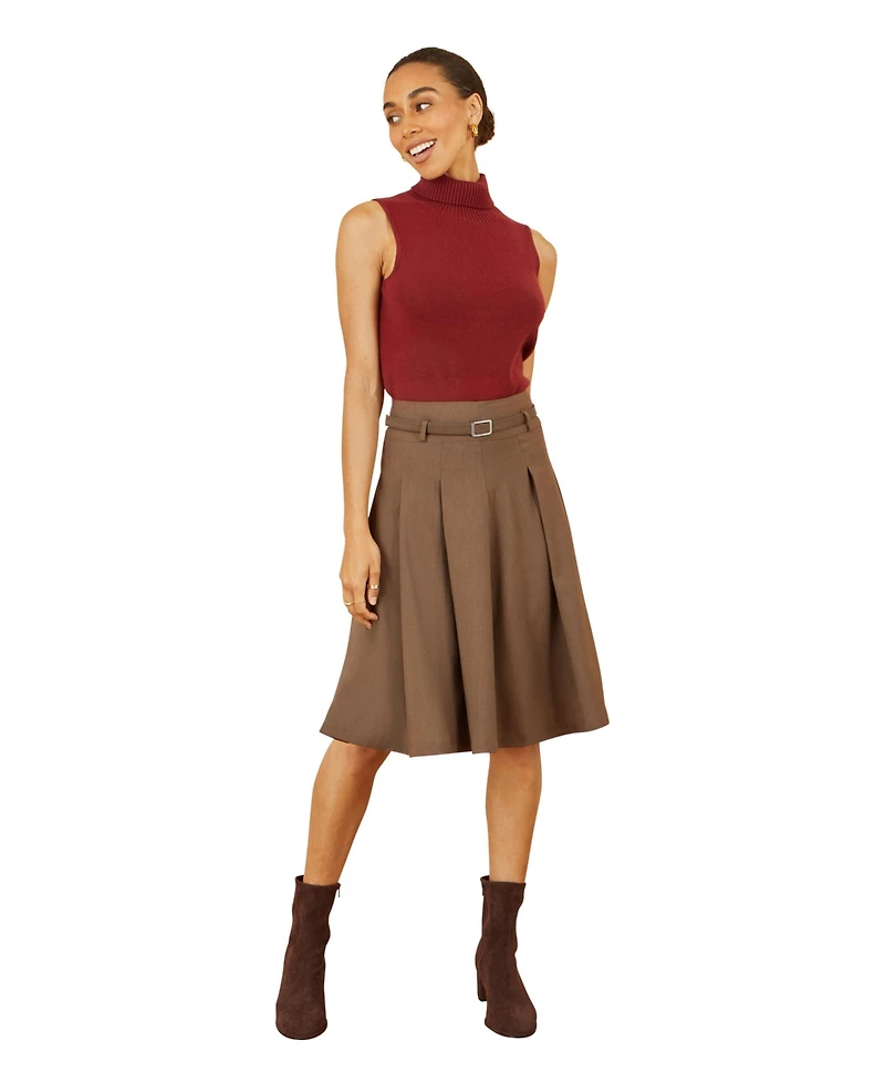 Yumi Women's Pleated Midi Skirt With Belt
