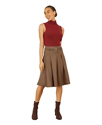 Yumi Women's Pleated Midi Skirt With Belt