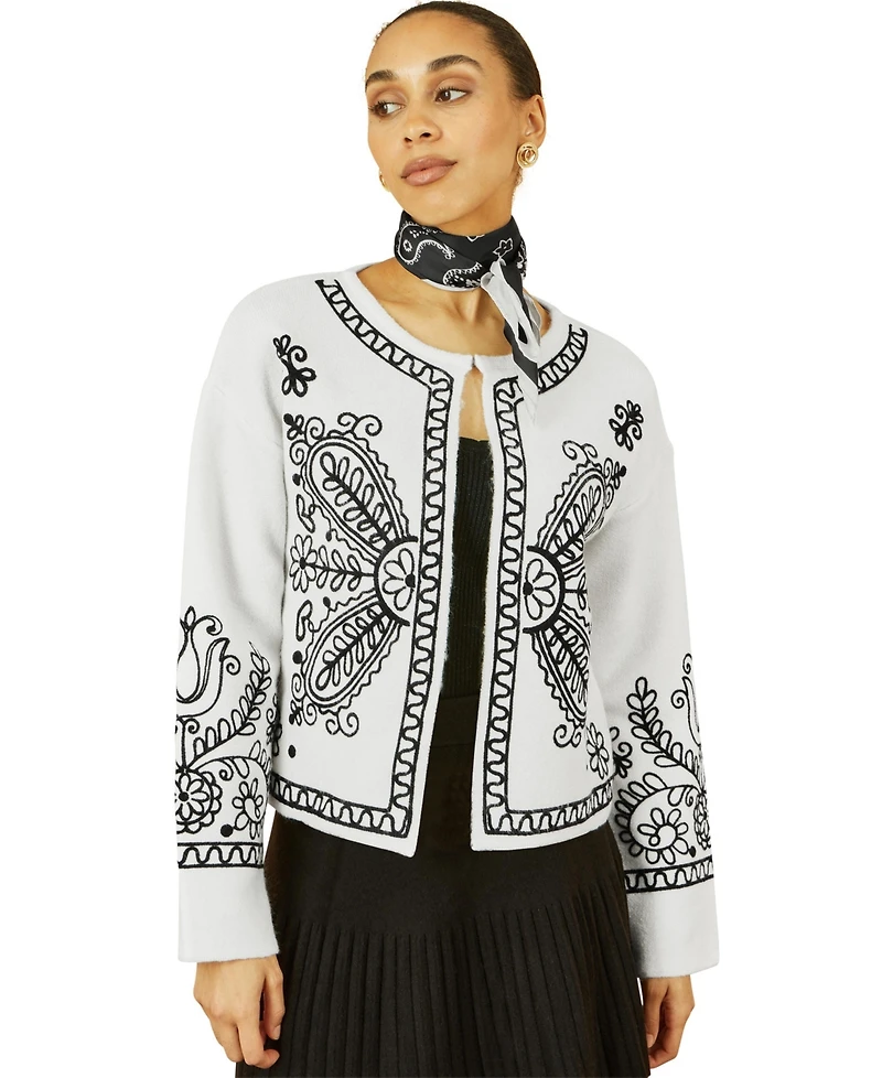 Yumi Women's Knitted Folk Edge To Cardi