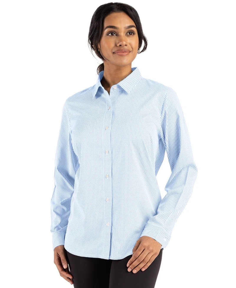 Cutter & Buck Skyline Epic Confidence Recycled Gingham Womens Long Sleeve Dress Shirt