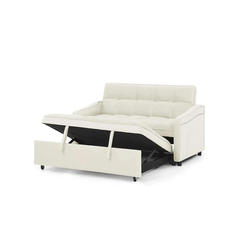 Velvet Loveseat Sleeper Sofa Bed with Usb & Type-c Charging, Adjustable Backrest, Pull-Out for Small Spaces-Maison Boucle