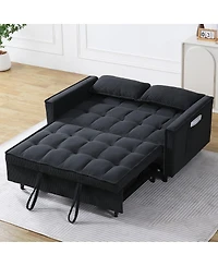 Maison Boucle Corduroy Loveseat Sofa Bed with Adjustable Backrest, Pull-Out Tufted Sleeper Couch for Small Spaces, Dorms, Apartments-Maison Boucle