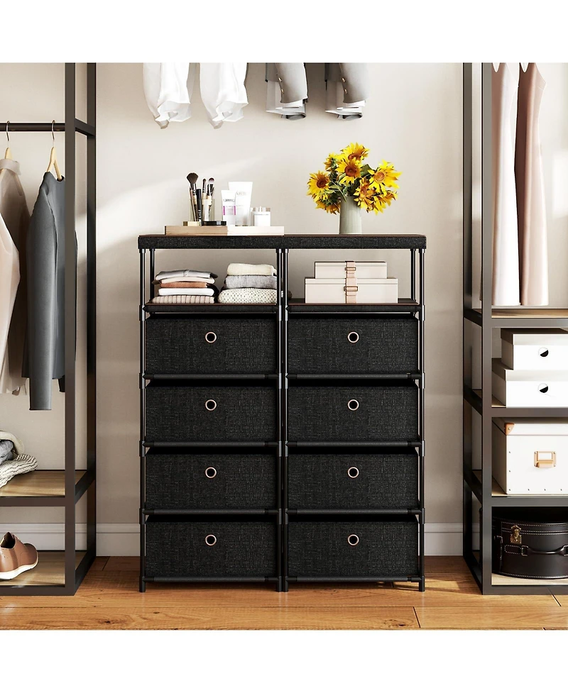 Dresser with 4 Drawers Fabric Storage Tower with Wood Top and Metal Frame
