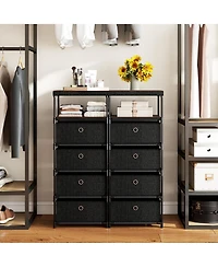 Dresser with 4 Drawers Fabric Storage Tower with Wood Top and Metal Frame