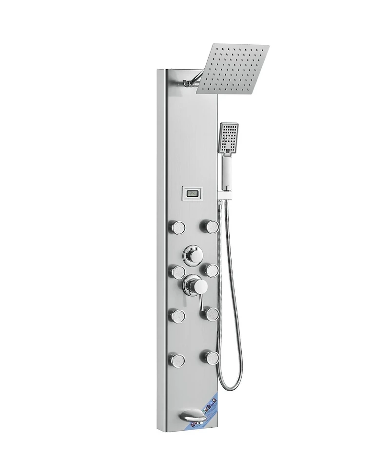 Rainsken Shower Panel System, Stainless Steel Wall-Mounted Shower Set 5 Shower Modes, 8 Massage Jets, 3-Setting Handheld Shower Head