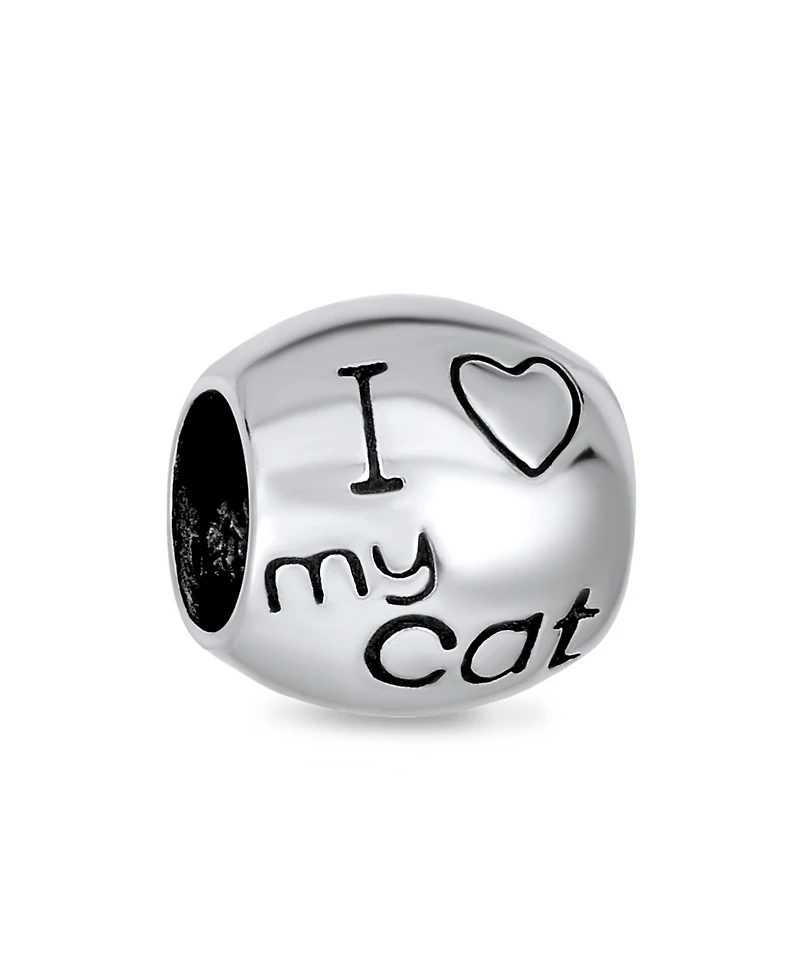 Bling Jewelry Set of 2 Mommy Cat & Kittens Family & I Love My Cat Round Charm Bead Sterling Silver