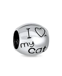 Bling Jewelry Set of 2 Mommy Cat & Kittens Family & I Love My Cat Round Charm Bead Sterling Silver