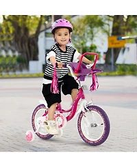 14 Inch Kids Bike with Doll Seat and Removable Training Wheels for 3-7 Years Old