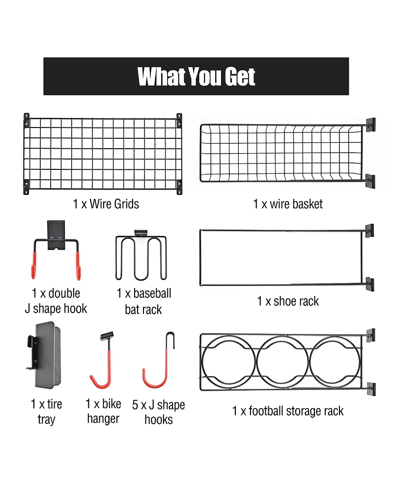 Mythinglogic Sports Equipment Wall Storage Panel, Wall Mount Garage Storage Organizer for Sports Gear and Bike