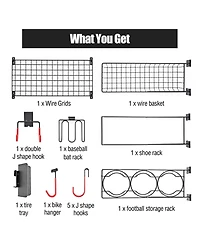 Mythinglogic Sports Equipment Wall Storage Panel, Wall Mount Garage Storage Organizer for Sports Gear and Bike