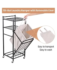 Tilt-Out Laundry Hamper 65 L, Shelf & Removable Liner, Cabinet Style, Black