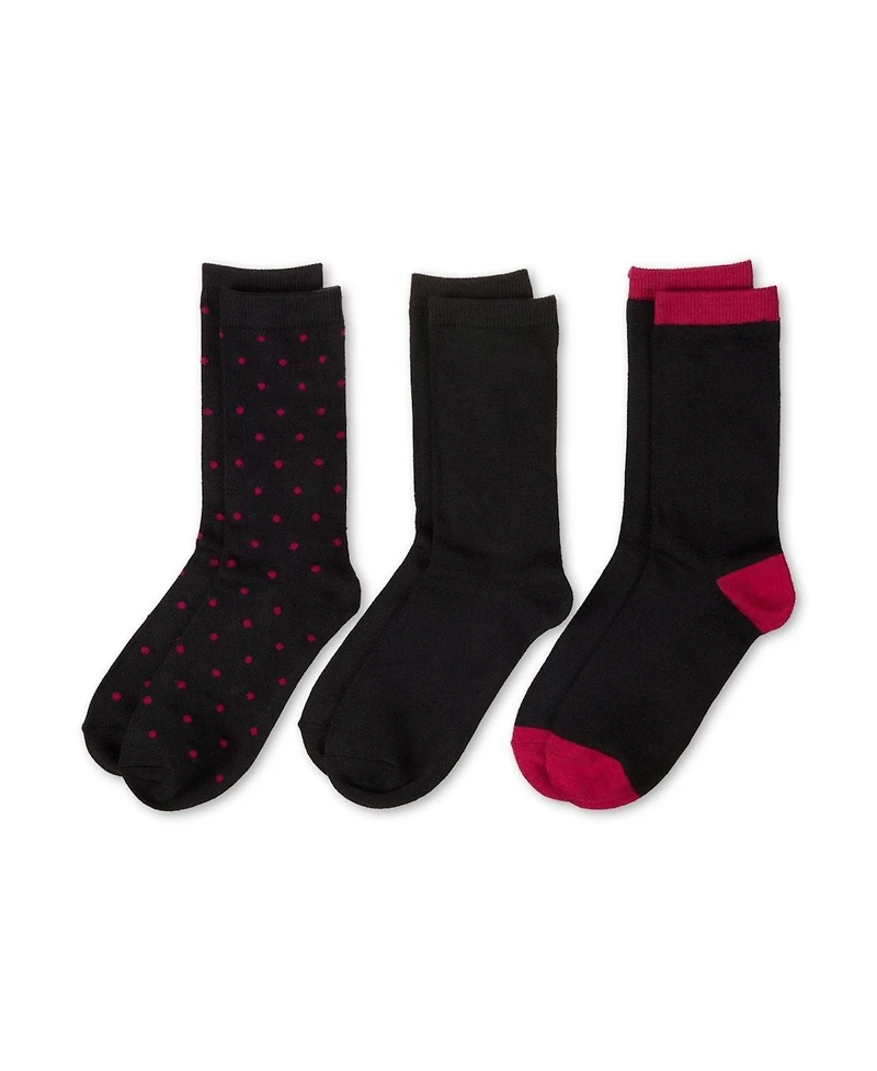 MeMoi 3 Pairs Women's ButterSoft Polytam Polka Dot and Solid Colors Crew Socks
