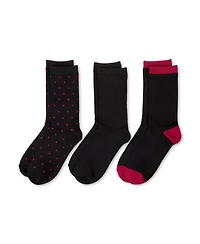 MeMoi 3 Pairs Women's ButterSoft Polytam Polka Dot and Solid Colors Crew Socks