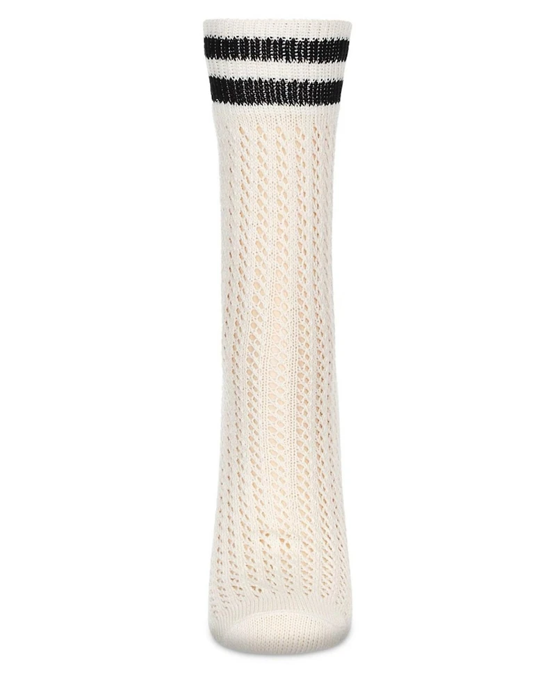 MeMoi Women's Pointelle Knit Striped Crew Socks