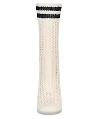 MeMoi Women's Pointelle Knit Striped Crew Socks