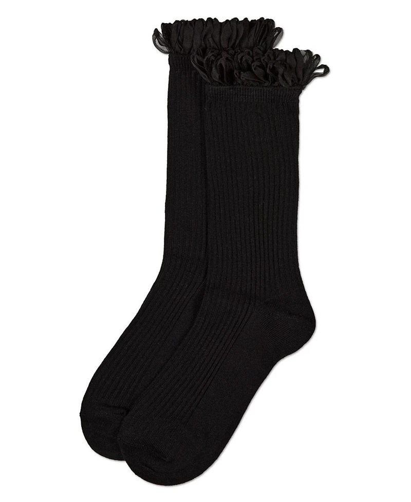 MeMoi Women's Fine Rib Loop Cuff Crew Socks