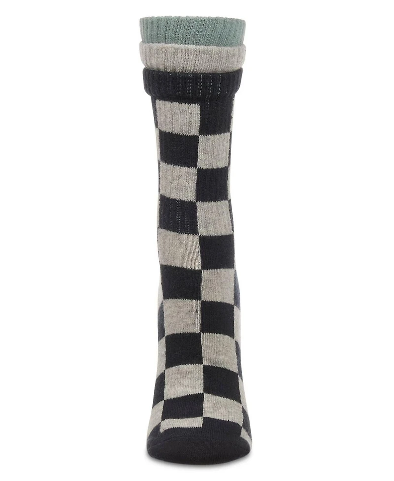 MeMoi Women's Checkmate Triple Cuff Crew Socks
