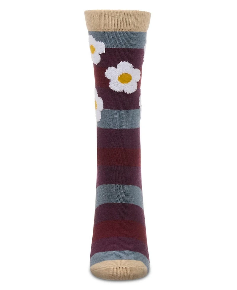 MeMoi Women's Flower Pop Stripe Dimensional Crew Socks