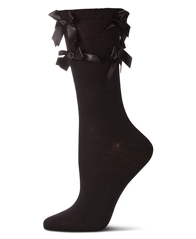 MeMoi Women's Multiple Knit-On Bows Cotton Rich Crew Sock