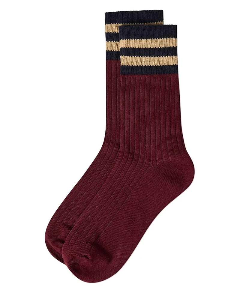 MeMoi Women's Ribbed Cotton Rich Striped Cuff Crew Sock