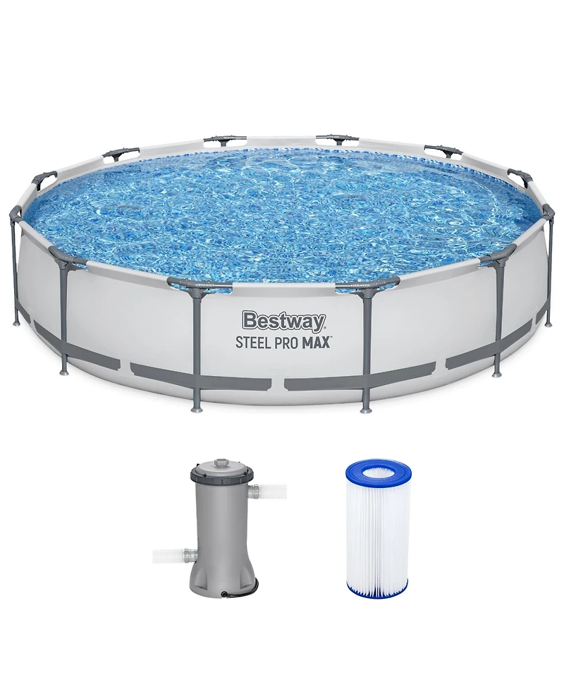 Bestway Steel Pro Max 12 Foot by 30 Inch Above Ground Swimming Pool Set, Gray