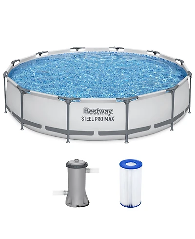 Bestway Steel Pro Max 12 Foot by 30 Inch Above Ground Swimming Pool Set, Gray