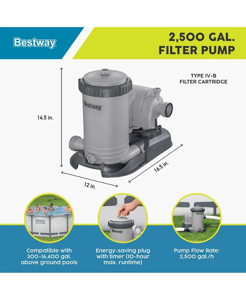 Bestway 2,500 Gallon Filter Pump Set for Above Ground Outdoor Swimming Pools
