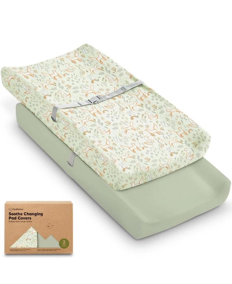 KeaBabies 2pk Soothe Changing Pad Covers for Girl, Boy, Soft Cotton Contoured Diaper Table