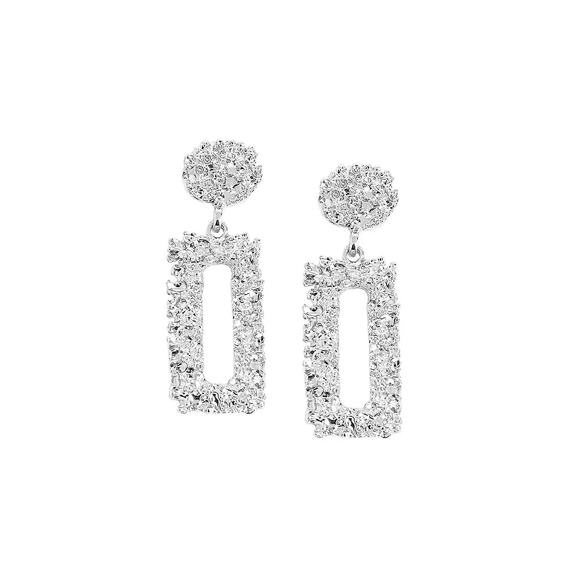 Sohi Women's Silver Textured Geometric Drop Earrings