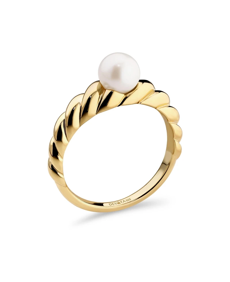 Devata Freshwater Pearl on Rope Ring Gold Plated Sterling Silver, 9