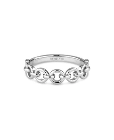 Devata Cable Link Ring In Rhodium Plated Sterling Silver Size 8