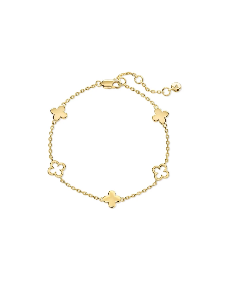 Devata Clover Chain Bracelet in Gold Plated Sterling Silver, Adj 6.5/7.0/7.5 inch
