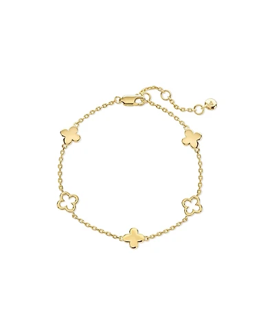 Devata Clover Chain Bracelet in Gold Plated Sterling Silver, Adj 6.5/7.0/7.5 inch