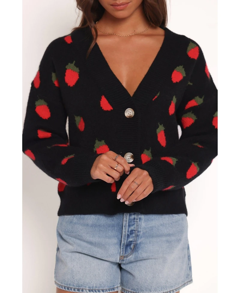 Petal and Pup Women's Judson Strawberry Knit Cardigan - Black