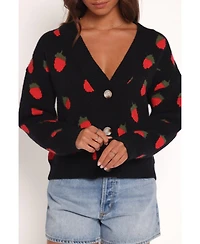 Petal and Pup Women's Judson Strawberry Knit Cardigan - Black
