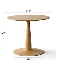 3-Piece 34.5" Dining Set with Sculpted Pedestal Table and 2 Upholstered Chairs Curved Back Light Wood Legs-Maison Boucle