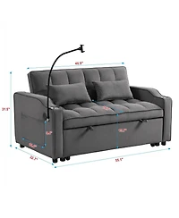 Tufted Convertible Loveseat Sleeper Sofa with Pull-Out Bed, Usb Charging & Cup Holders, Space-Saving 3-in-1 Design-Maison Boucle
