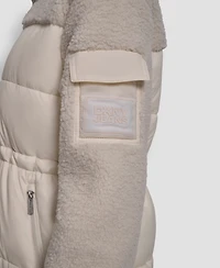 Dkny Jeans Women's Faux-Sherpa Puffer Mixed Coat