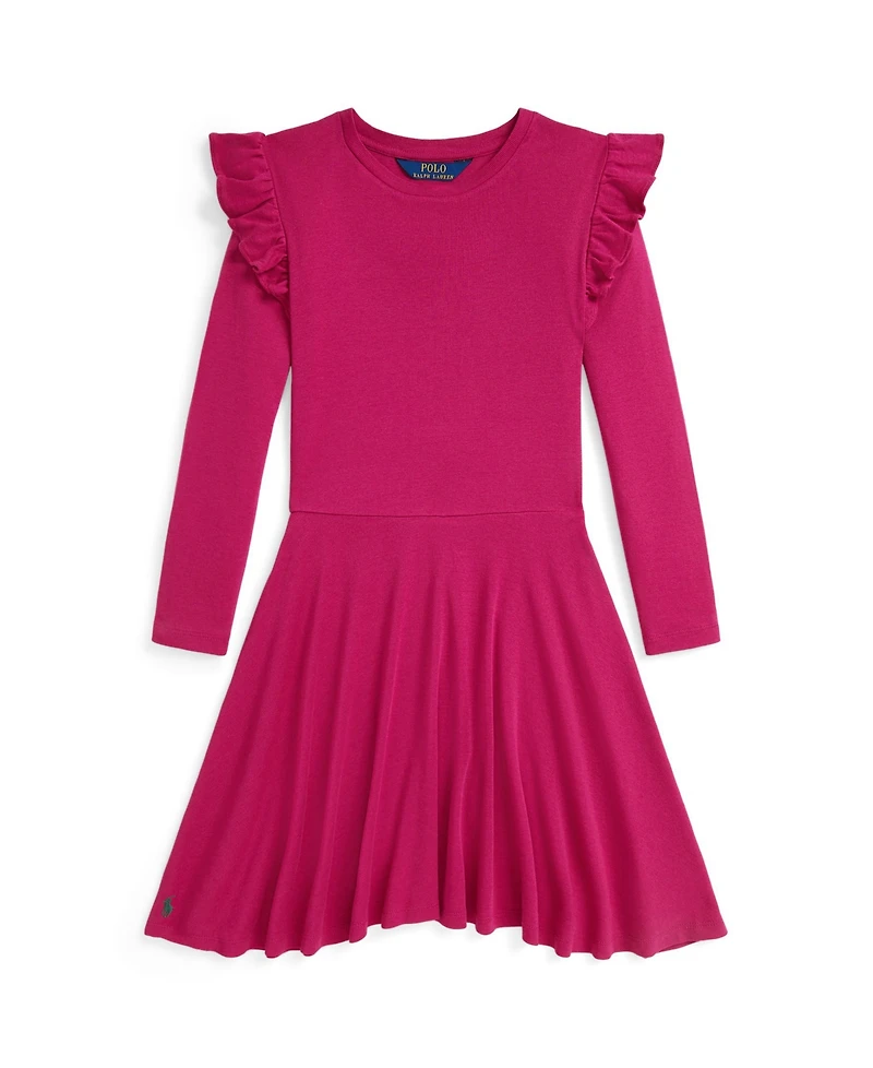Polo Ralph Lauren Girls 7-16 Long Sleeves Ruffled Ribbed Dress